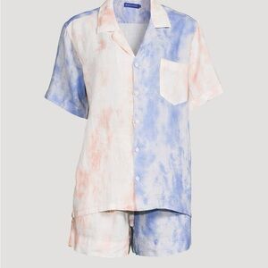 Desmond & Dempsey Cuban Lounge Set in Summer Dusk Print Patchwork Linen